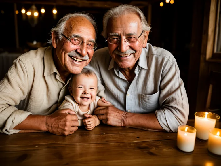Grandfather listening closely to his granddaughter at the family dinner table